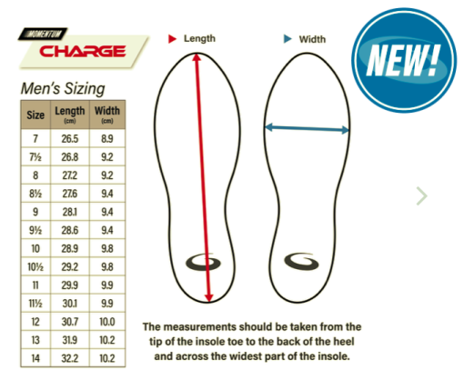 Men's Momentum Charge Shoes Sizing